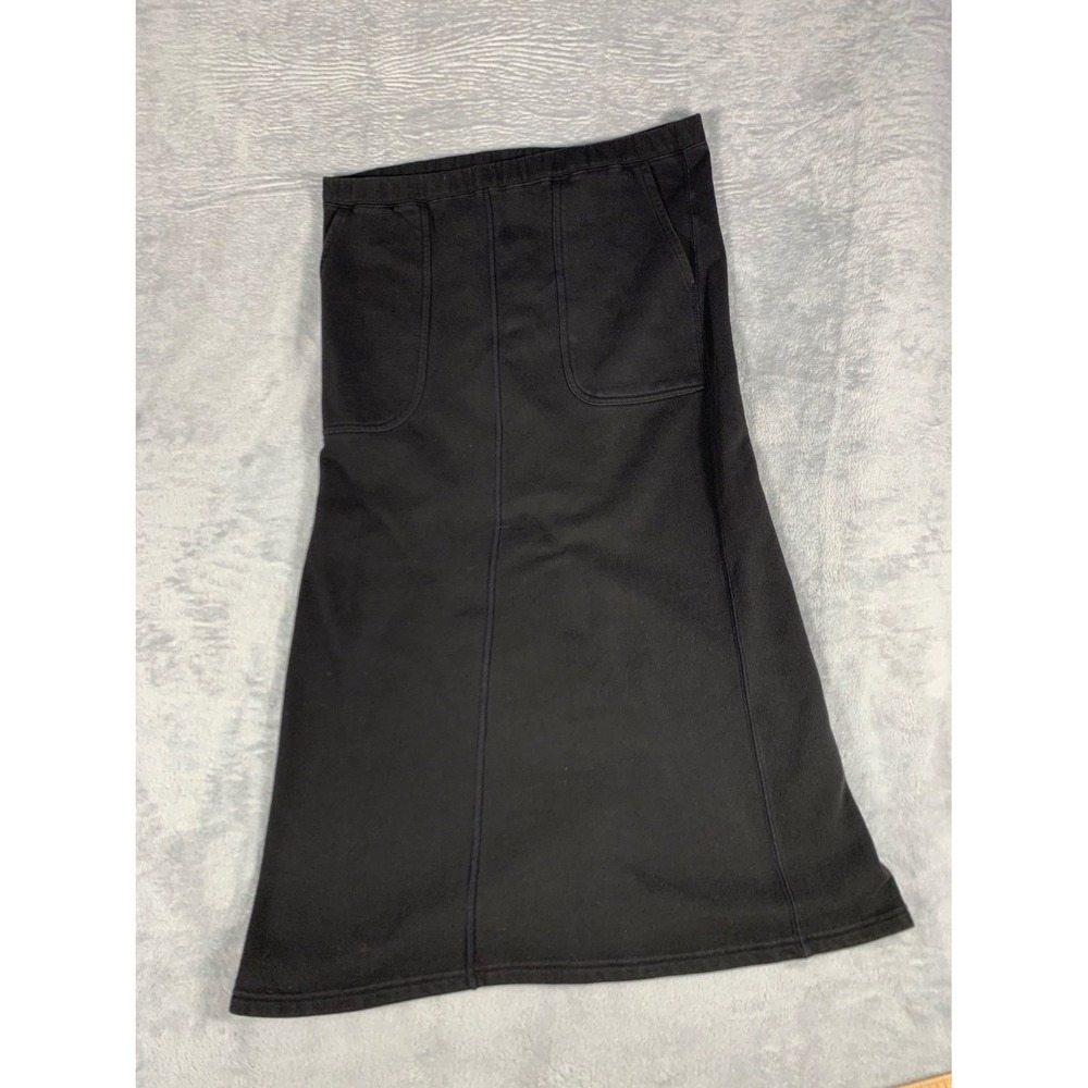 Vintage Ralph Lauren Maxi Skirt Womens L Black Pockets Back Slit Long 1990s